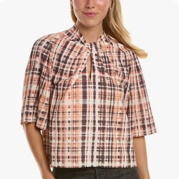 NWT Joie Lyell Twist Top Short Sleeve - Pink/Multi, Size S - Picture 9 of 13